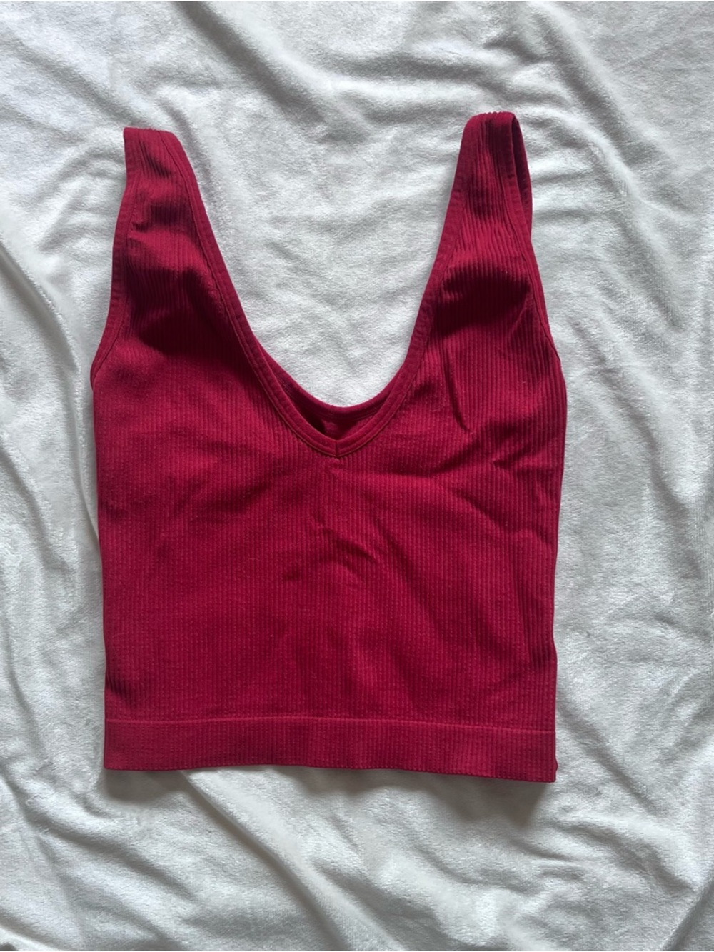 Ribbed V-Neck Crop Tank in Deep Red